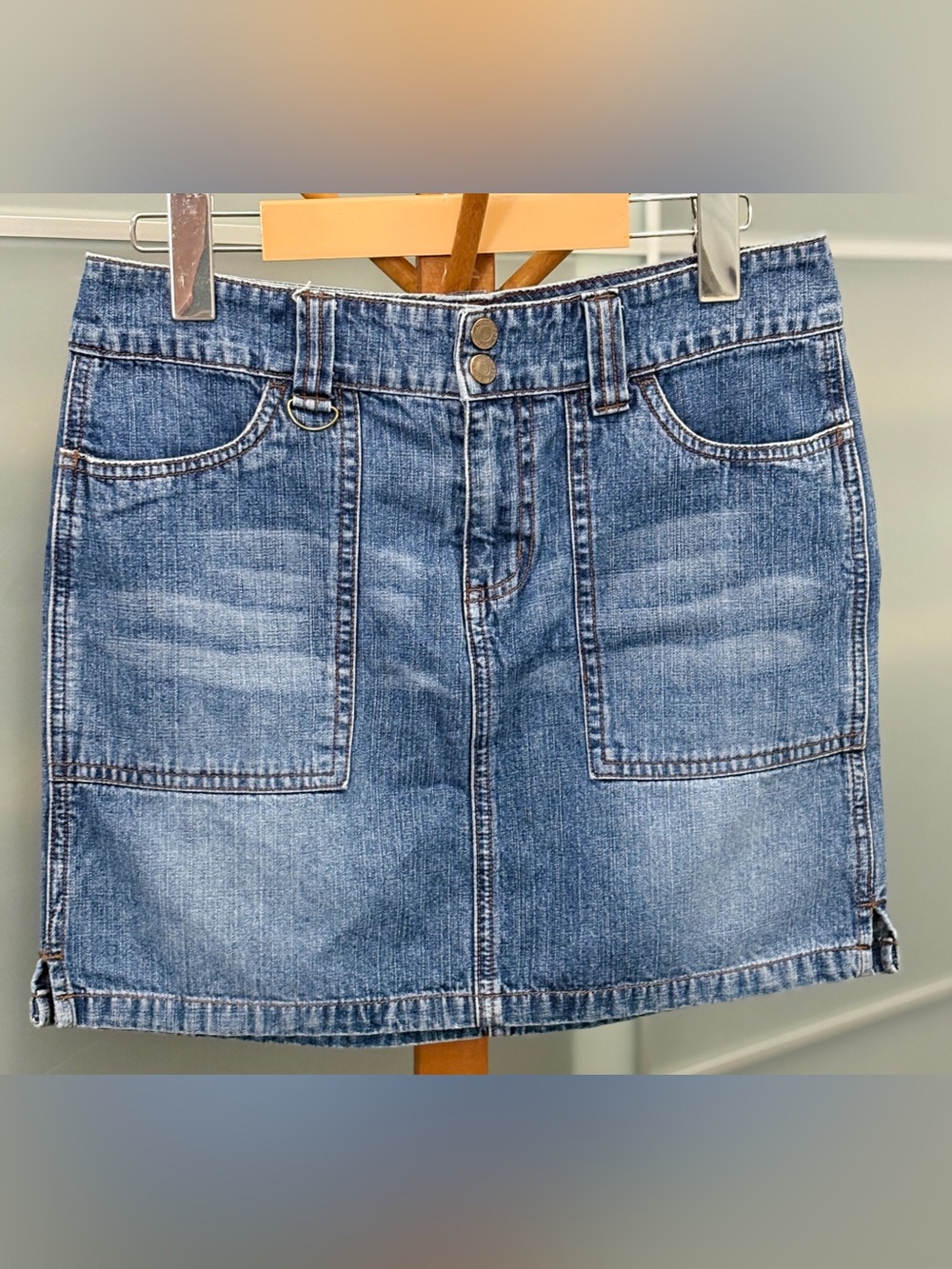 Jacob Connexion Denim Mini Skirt Size 3/4 Cargo Patch Pocket Y2K Medium Wash
